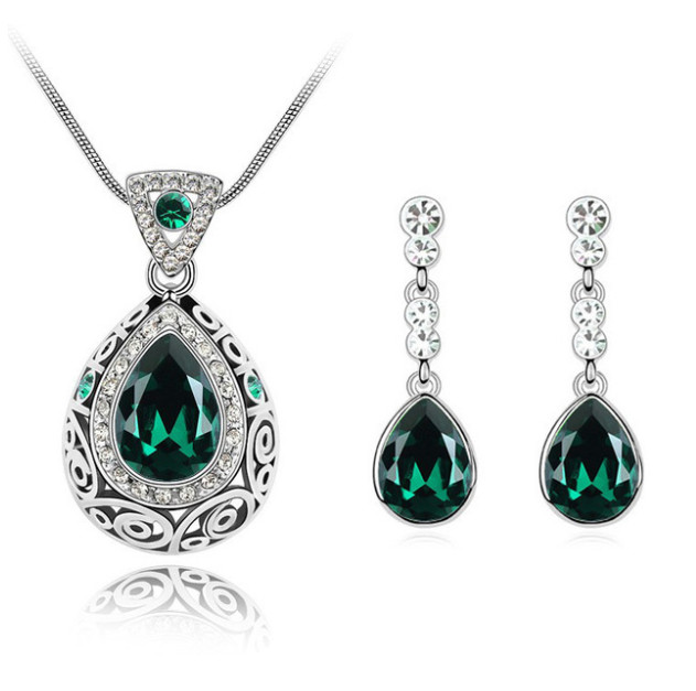 Sada šperků s kameny etno - tmavě zelená
