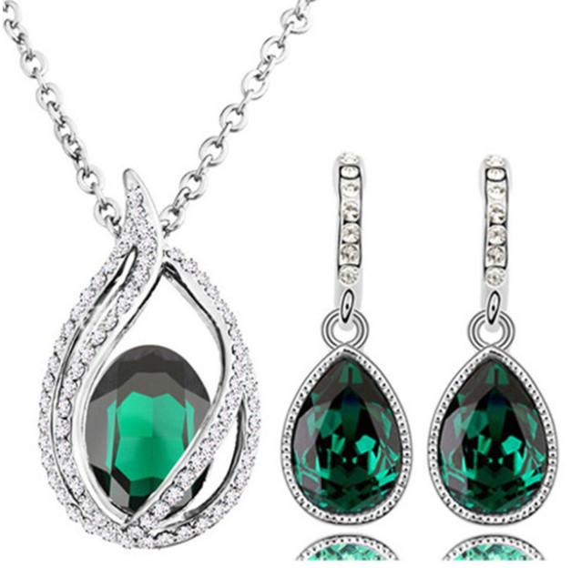 Sada šperků s kameny Fashion - tmavě zelená