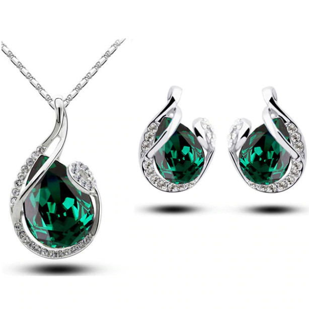 Sada šperků s kameny slza - tmavě zelená