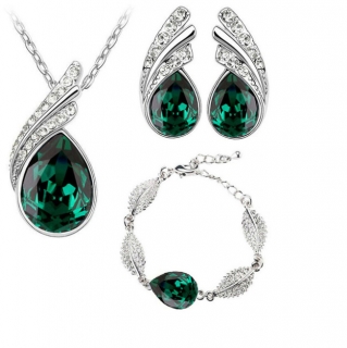 Sada šperků s kameny kapka - tmavě zelená
